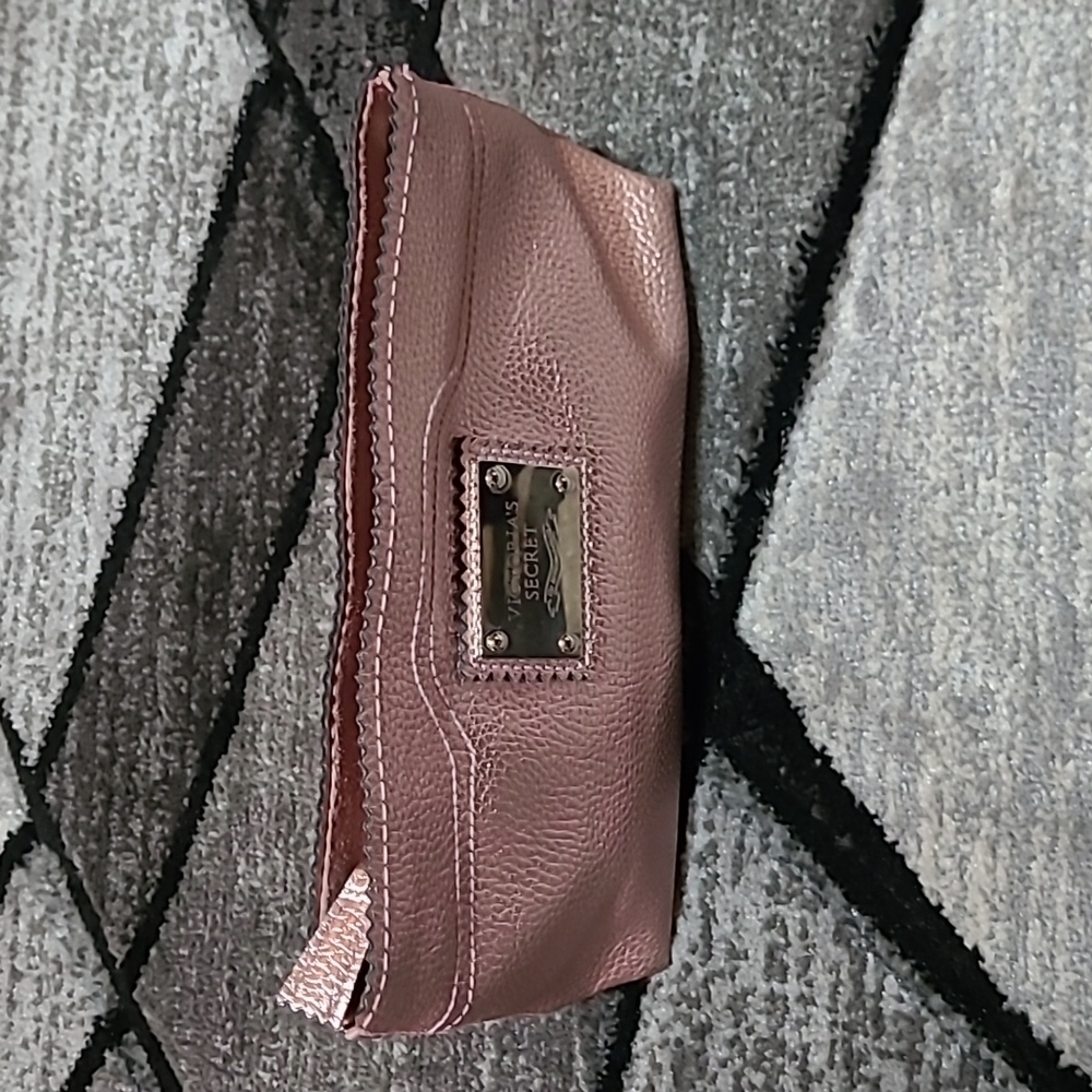 Victoria Secret Rose Gold  Triangular Edge Metal Logo Cosmetic Bags